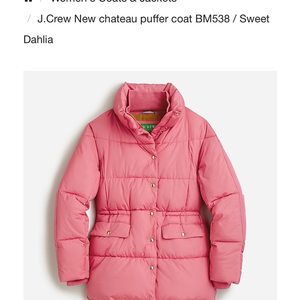 J. Crew Sweet Dahlia Pink Puffer Coat
